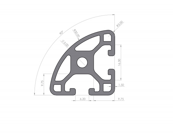 Aluminiumprofil R30x90° Nut 6 I-Typ Leicht Schwarz